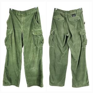 Vtg Polo Ralph Lauren 12* meas 2 Women Corduroy Cargo Pant Green Y2K 90s‎ Grunge